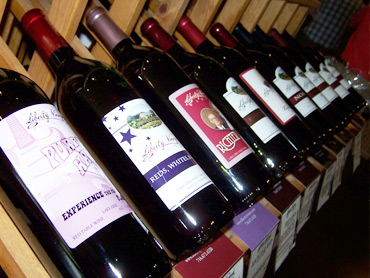 Wines in a display rack